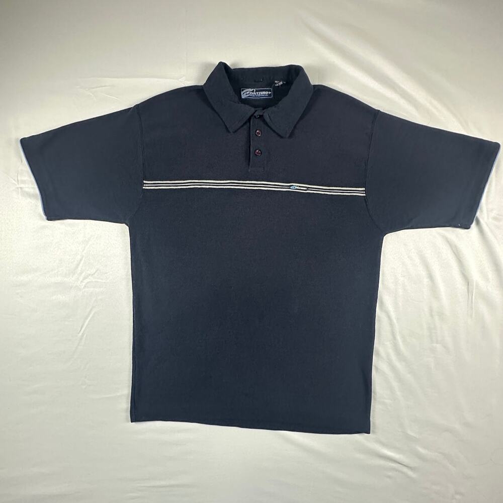 Point Zero Polo Shirt Mens L Navy Striped Y2K